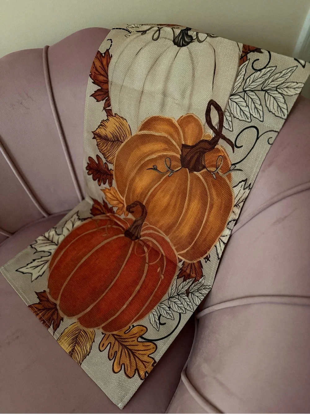 Festive Pumpkin Table Runner - Cream, Orange, Red